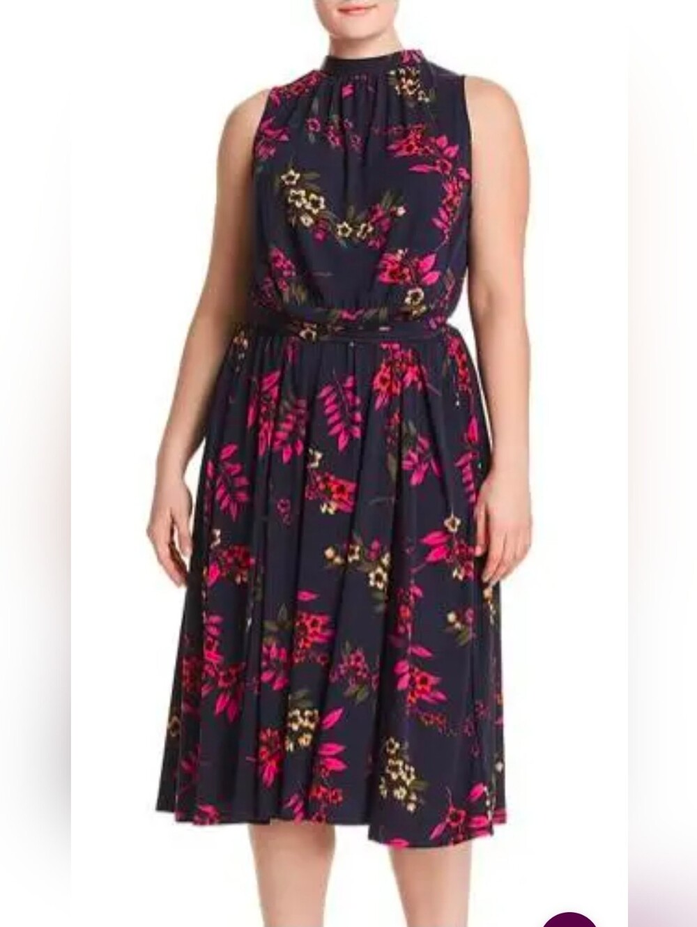 Leota Navy Floral Halter Midi Dress - Pink Floral - Size XL (16)